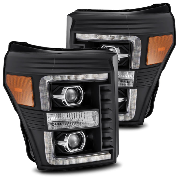 Phares de projecteur AlphaRex 11-16 Ford F-250 SD PRO-Series Design de style planche Noir avec signal Seq