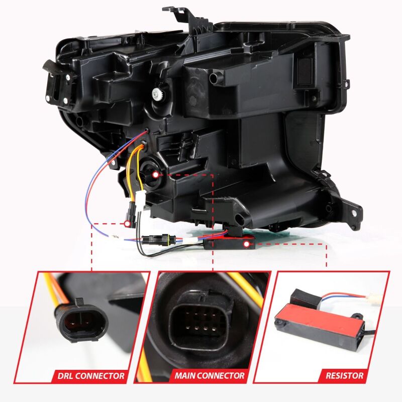 Phare de projecteur à LED Anzo 19-21 GMC Sierra 1500 avec commutateur arrière + séquentiel - Noir