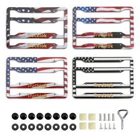 Trucktok 2Pcs Stainless Steel American Flag License Plate Frame Patriotic USA Flag Car Tag Holder TruckTok