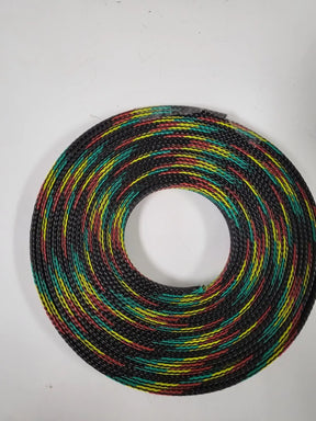 25 FT 1/2" BLACK WITH RED YELLOW GREEN STRIPE PET EXPANDO SLEEVING BRAID AC/DC WIRE AND SUPPLY