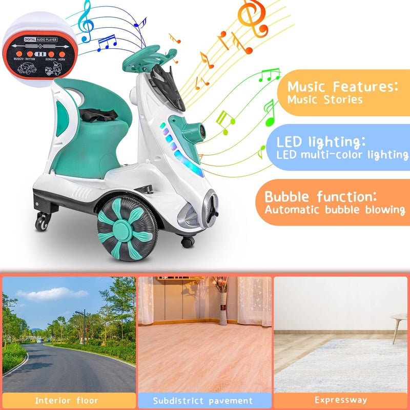 Didida 6V Dual Drive Kids Ride on Car with Automatic Bubble Function and Fun Accessories