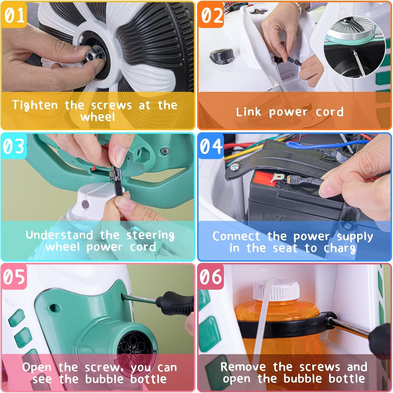 Didida 6V Dual Drive Kids Ride on Car with Automatic Bubble Function and Fun Accessories