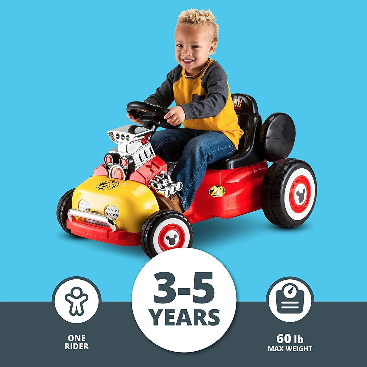 Disney Mickey Roadster Racer Go-Cart Ride On Toy for Kids Ages 3-5, 6 Volt