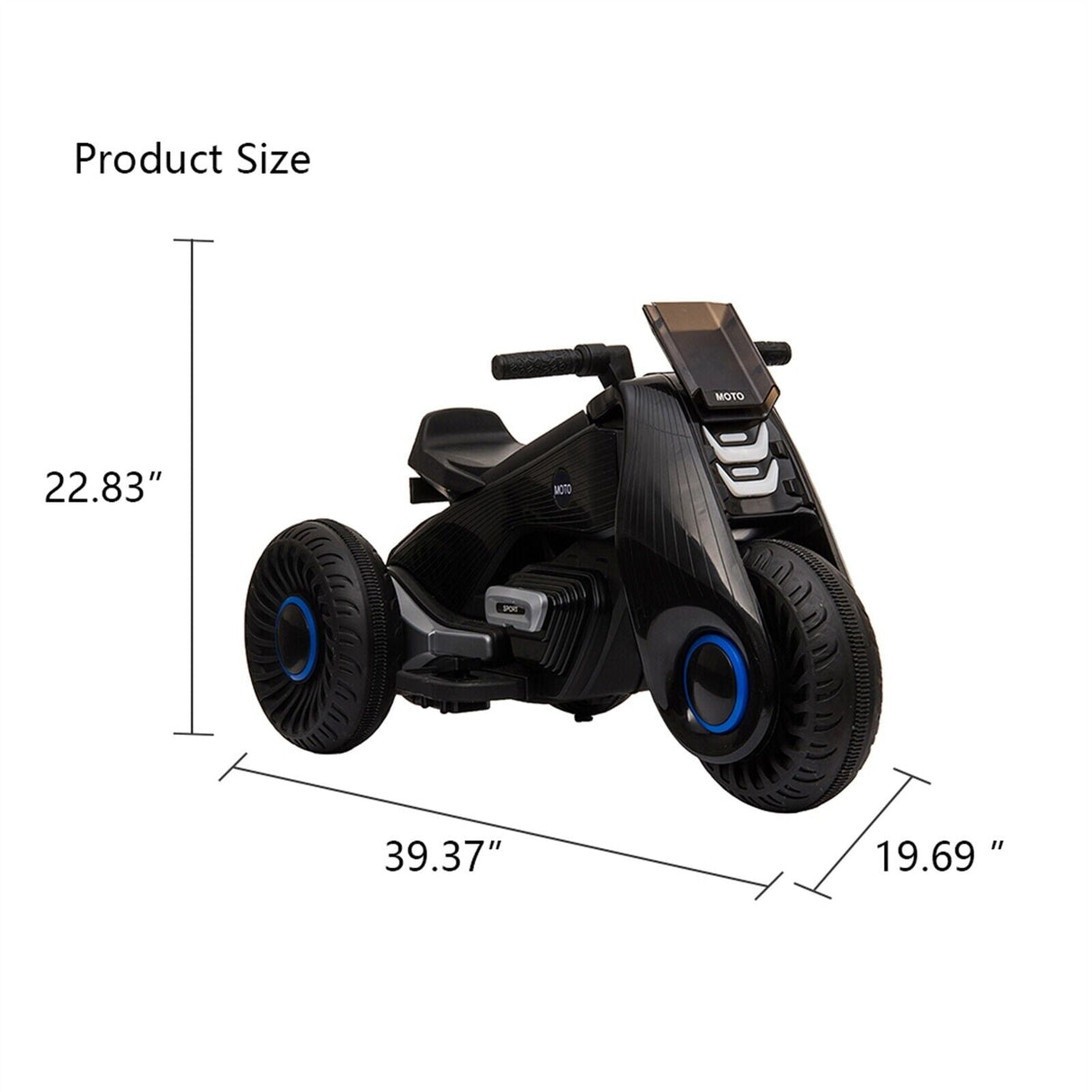 Double Drive 6V Kids Electric Motorcycle with 3 Wheels - Black