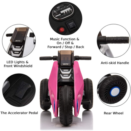 Double the Fun: Pink 3-Wheel Electric Motorcycle for Kids