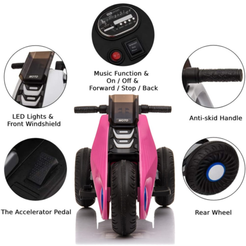 Double the Fun: Pink 3-Wheel Electric Motorcycle for Kids
