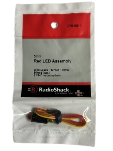 RadioShack 5mm Red LED Assembly 12V 30mA 80mcd 276-0011 RadioShack