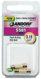 Jandorf Fast Acting 250 Volt 3.15 Amp Fuse #60721 Jandorf