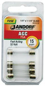 Jandorf Fuse Agc 15a Fast Acting 1/4" x 1-1/4" Glass #60638 Jandorf