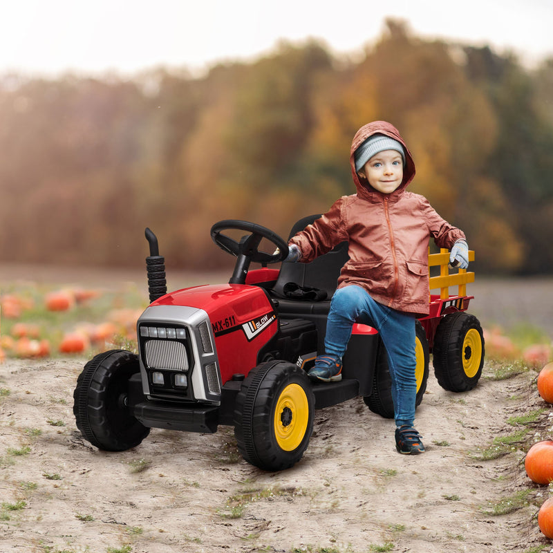 12V Electric Tractor with Trailer and Dual Motors for Kids