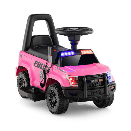 Dur6V Kids Police Car with Real Megaphone and Flashing Lights-Pink