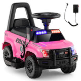 Dur6V Kids Police Car with Real Megaphone and Flashing Lights-Pink