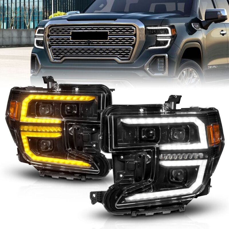 Phare de projecteur à LED Anzo 19-21 GMC Sierra 1500 avec commutateur arrière + séquentiel - Noir