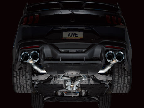 Échappement Catback AWE 2024 Ford Mustang Dark Horse S650 RWD Track Edition avec quatre embouts chromés argentés