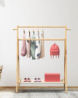 2 Pack Bamboo Luggage Rack with Lower Fabric Storage Shelf