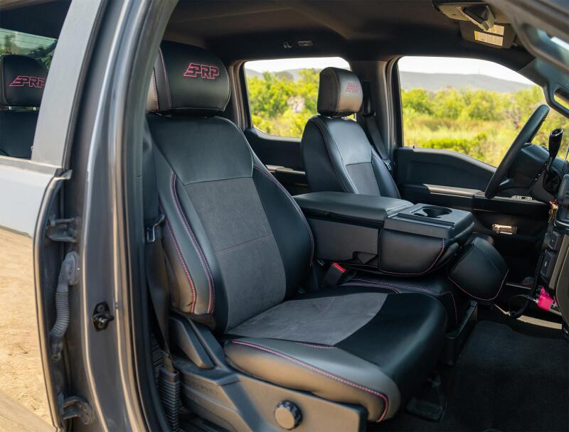 PRP 2021+ Ford 150/ 2023+ SuperDuty Front Seat Covers (Pair) - Black w/ Red Stich