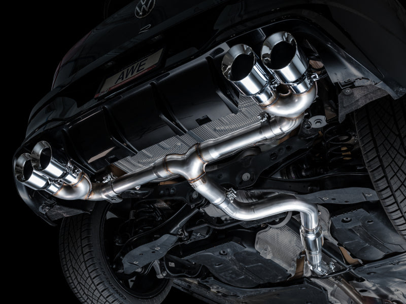 Échappement quadruple AWE MK8 pour Volkswagen Golf R 3 pouces Track Edition - Embouts chromés argentés