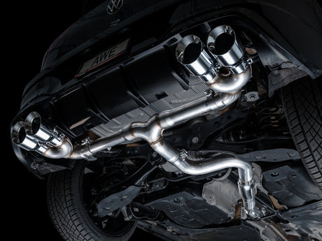 Échappement quadruple AWE MK8 pour Volkswagen Golf R 3 pouces Track Edition - Embouts chromés argentés