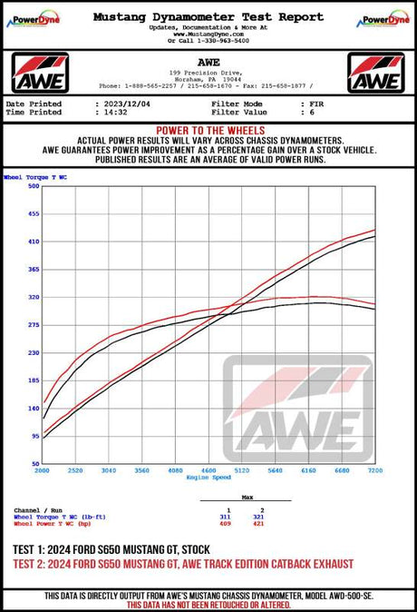 Échappement Catback AWE 2024 Ford Mustang GT Fastback S650 RWD Touring avec double embout chromé argenté