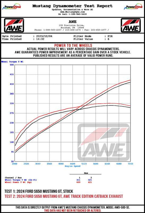 Échappement Catback AWE 2024 Ford Mustang GT Fastback S650 RWD Track Edition avec embouts noirs à double diamant