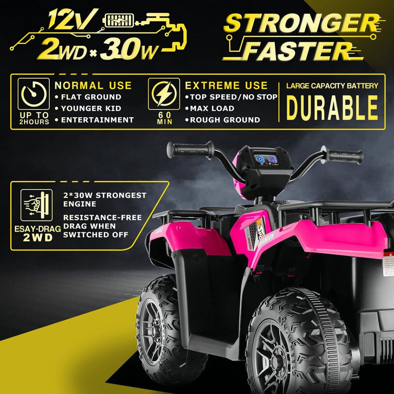 Electric 12V ATV Quad for Kids with 2 Speeds and 2x30W Motor