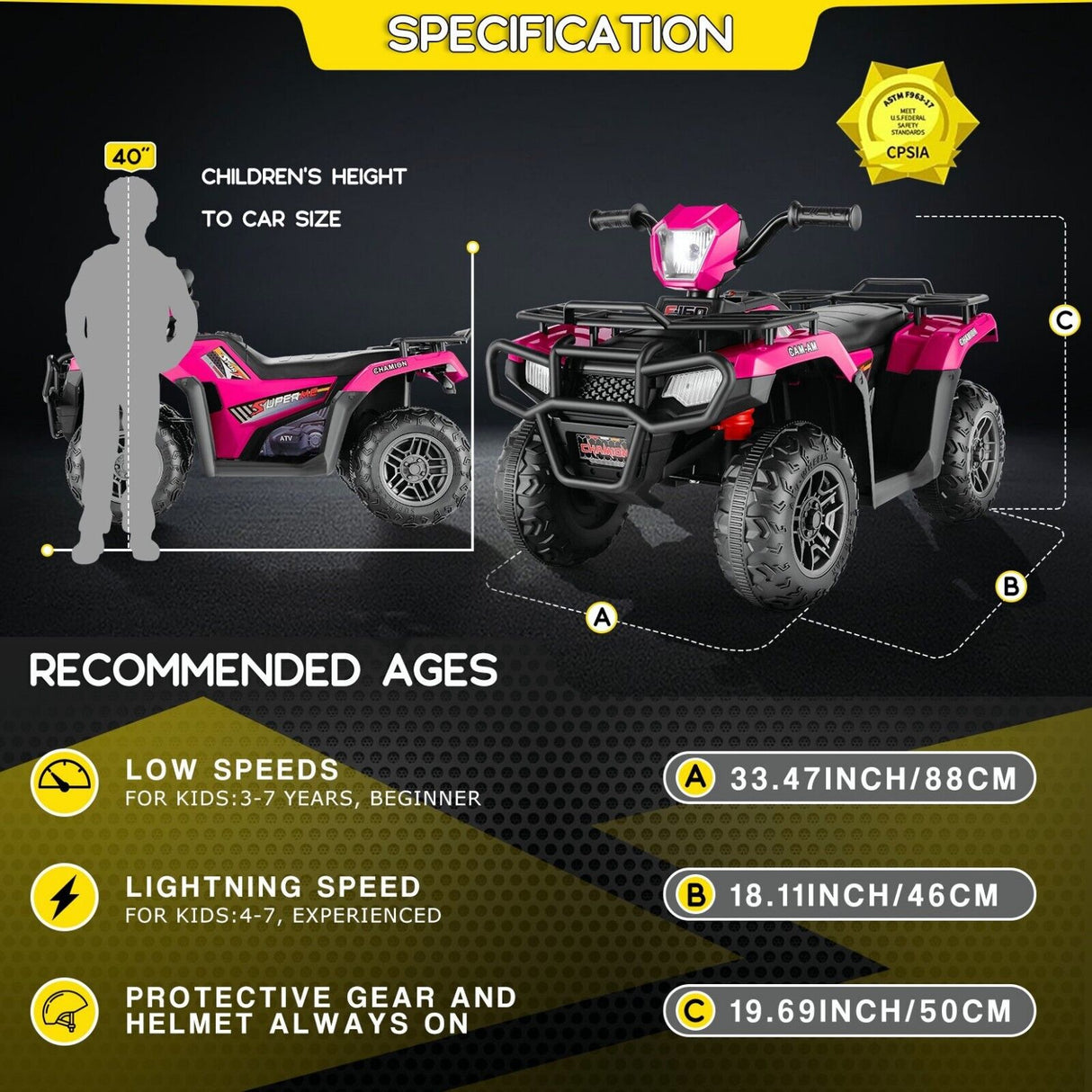 Electric 4-Wheeler Quad for Kids - 12V Battery Powered Ride-On with Dual Speeds