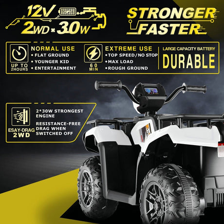Electric 4-Wheeler Quad for Kids - 12V Battery Powered Ride-On with Dual Speeds