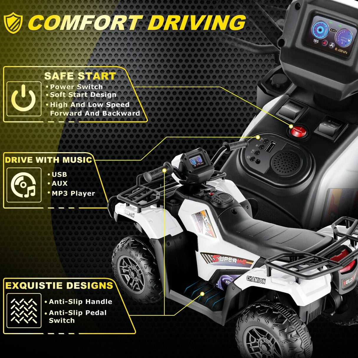 Electric 4-Wheeler Quad for Kids - 12V Battery Powered Ride-On with Dual Speeds