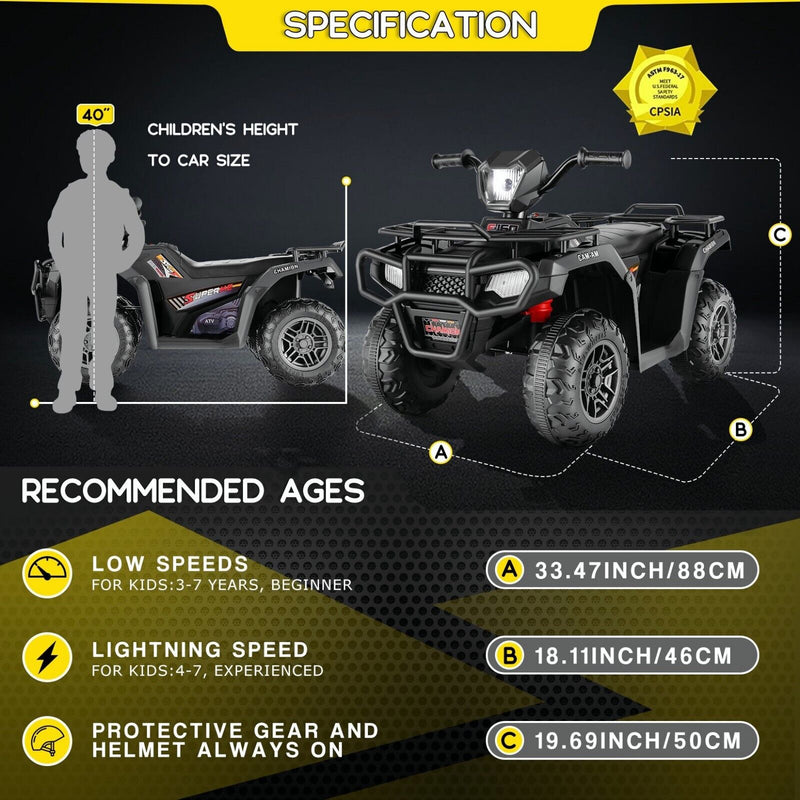 Electric 4-Wheeler Quad for Kids - 12V Battery Powered Ride-On with Dual Speeds