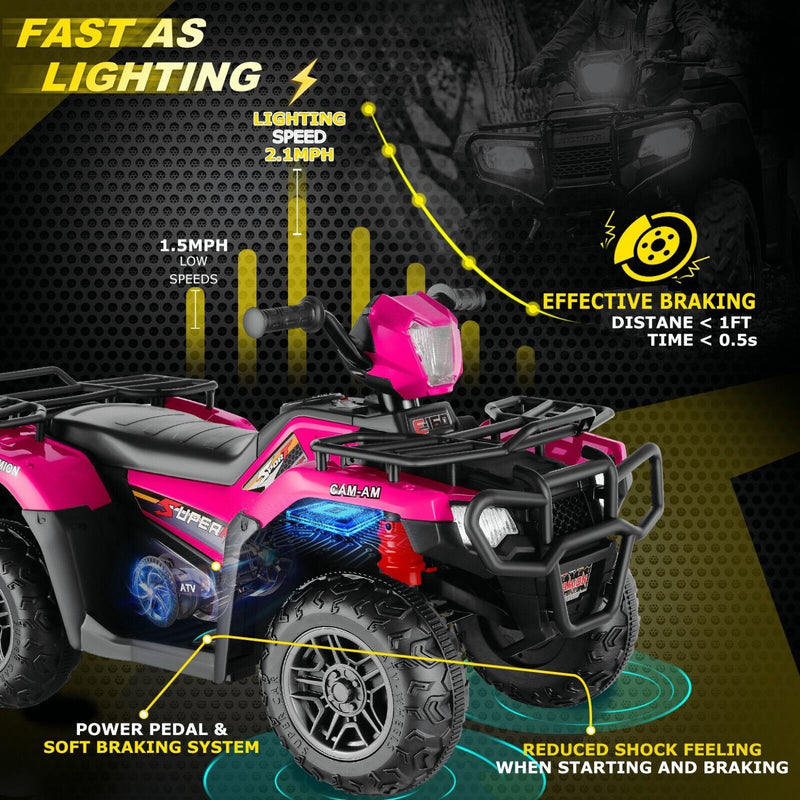 Electric 4-Wheeler Quad Car for Kids with MP3 & Light - 12V Battery Powered