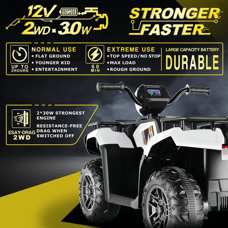 Electric 4-Wheeler Quad Car for Kids with MP3 & Light - 12V Battery Powered