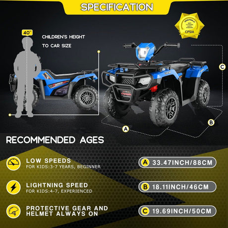 Electric 4-Wheeler Quad Car for Kids with MP3 & Light - 12V Battery Powered