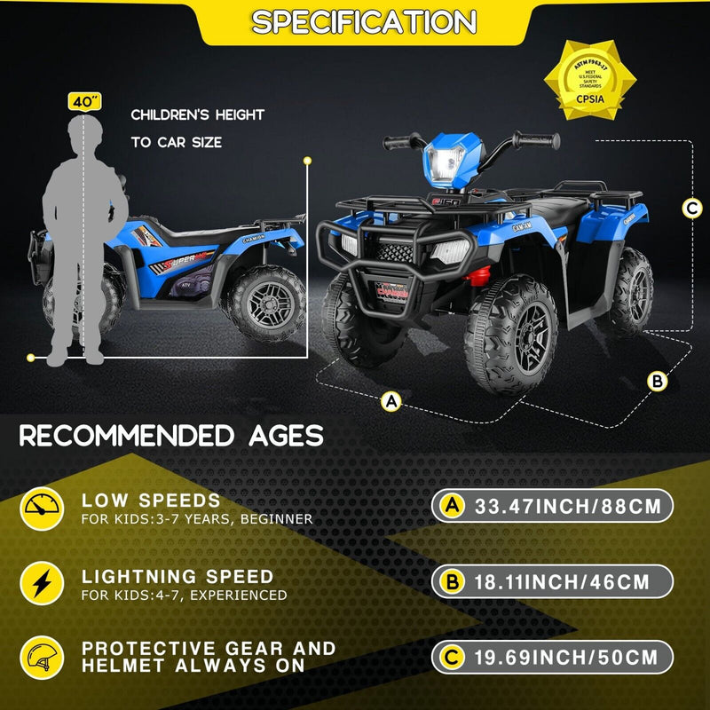 Electric 4-Wheeler Quad Car for Kids with MP3 & Light - 12V Battery Powered