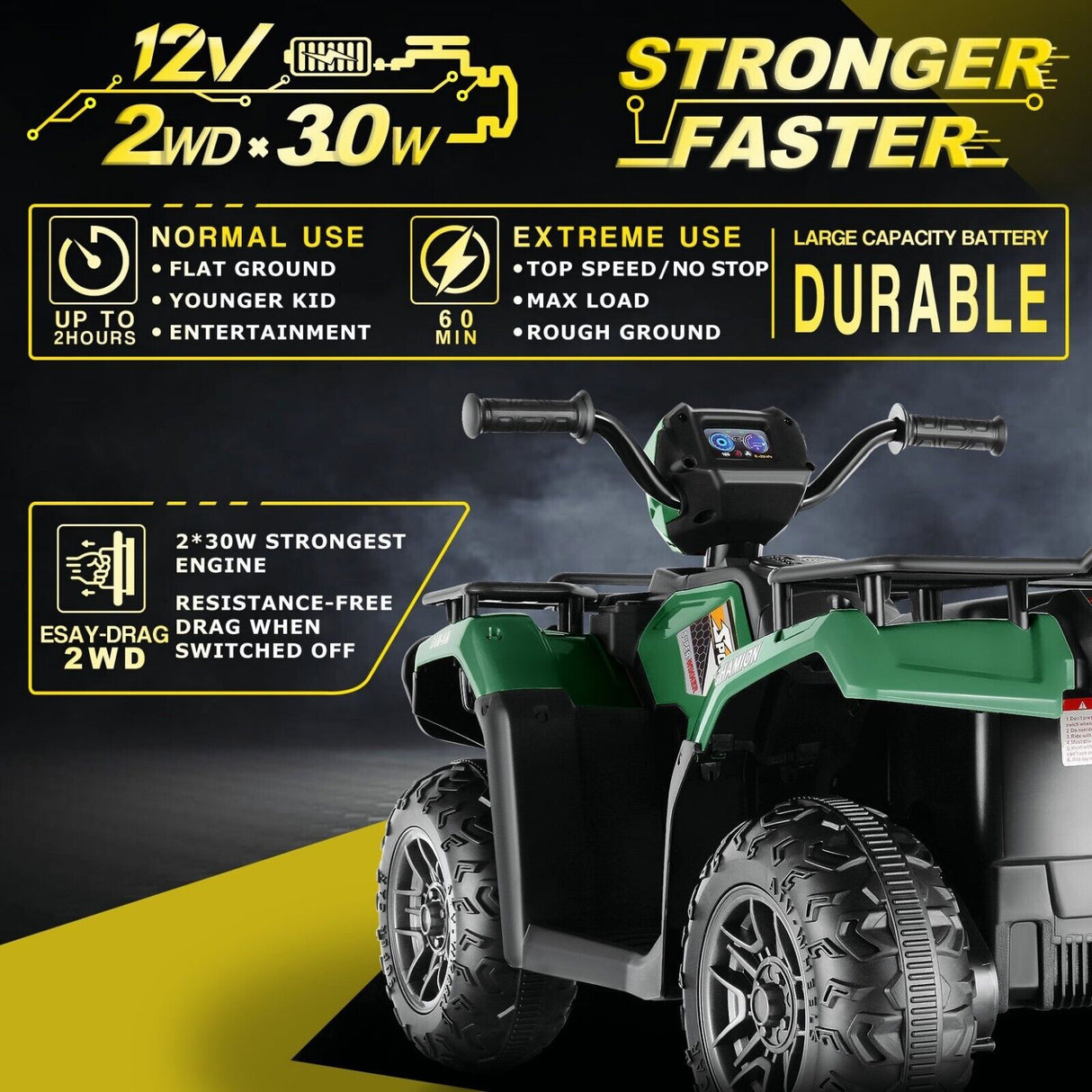 Electric 4-Wheeler Quad for Kids - 12V Battery Powered Ride-On Car in 6 Color Options