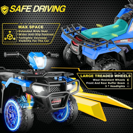 Electric 4-Wheeler Quad for Kids - 12V Battery Powered Ride-On Car in 6 Color Options