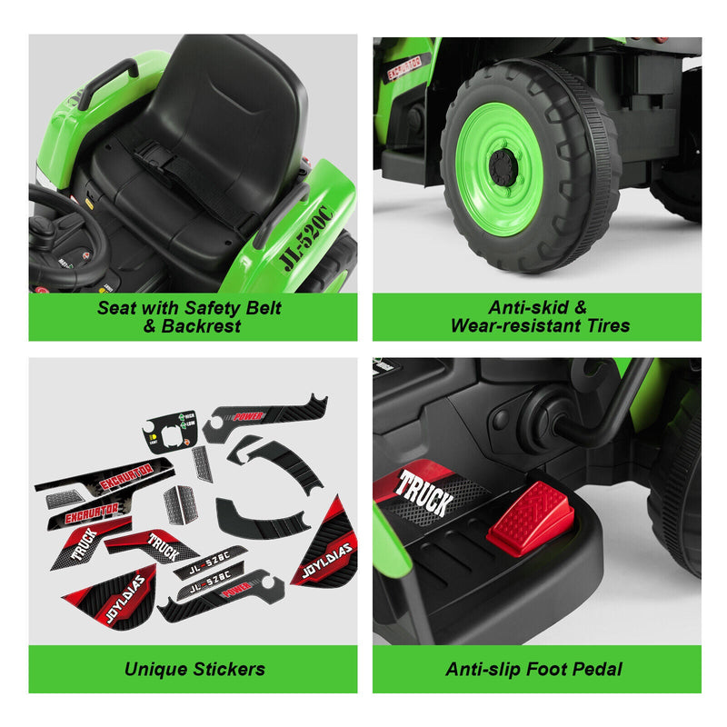 Electric 12V Kids Ride-On Excavator Truck with Music, Lights, and Remote Control