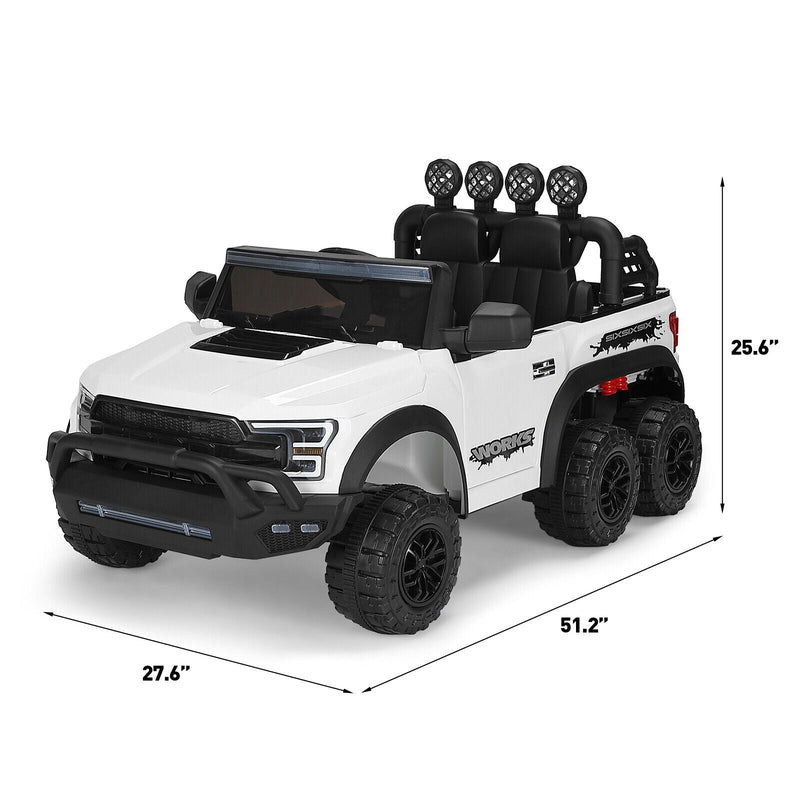 Electric 12V Kids Ride On Pickup Truck with MP3, LED Lights, and 6 Wheels in White and Pink