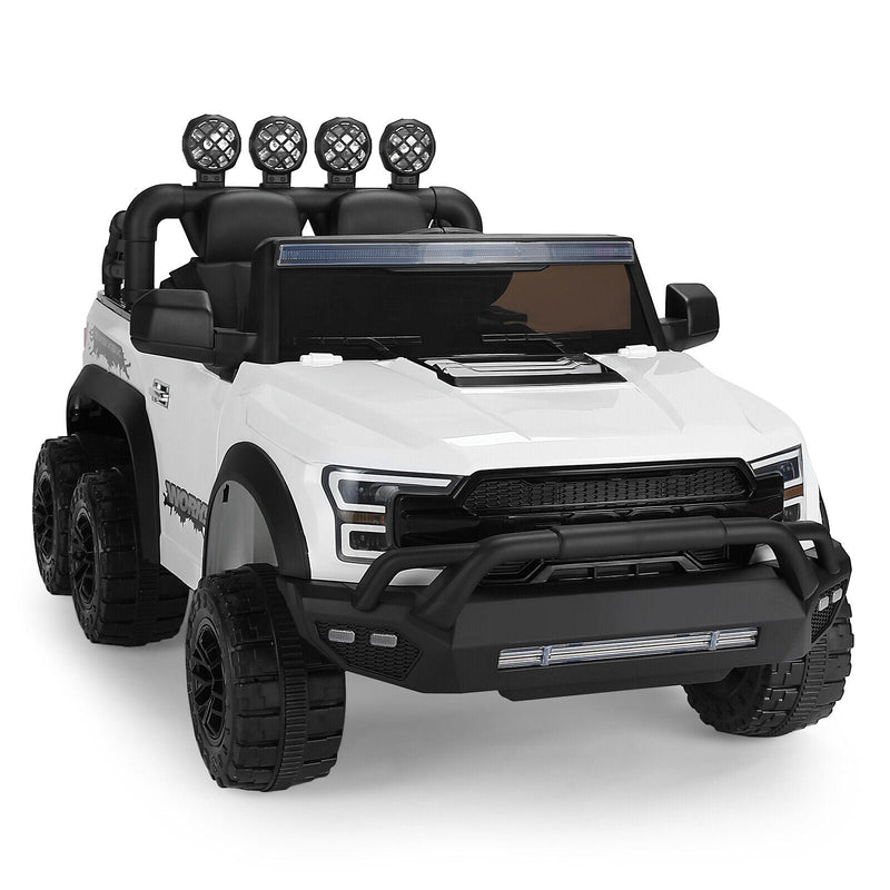 Electric 12V Kids Ride On Pickup Truck with MP3, LED Lights, and 6 Wheels in White and Pink