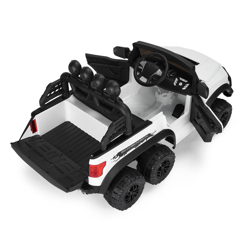 Electric 12V Kids Ride On Pickup Truck with MP3, LED Lights, and 6 Wheels in White and Pink
