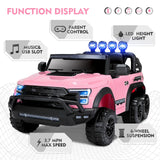 Electric 12V Kids Ride On Pickup Truck with MP3, LED Lights, and 6 Wheels in White and Pink