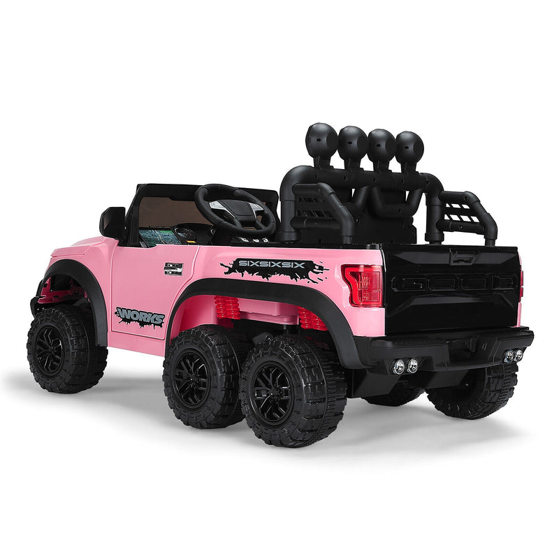 Electric 12V Kids Ride On Pickup Truck with MP3, LED Lights, and 6 Wheels in White and Pink