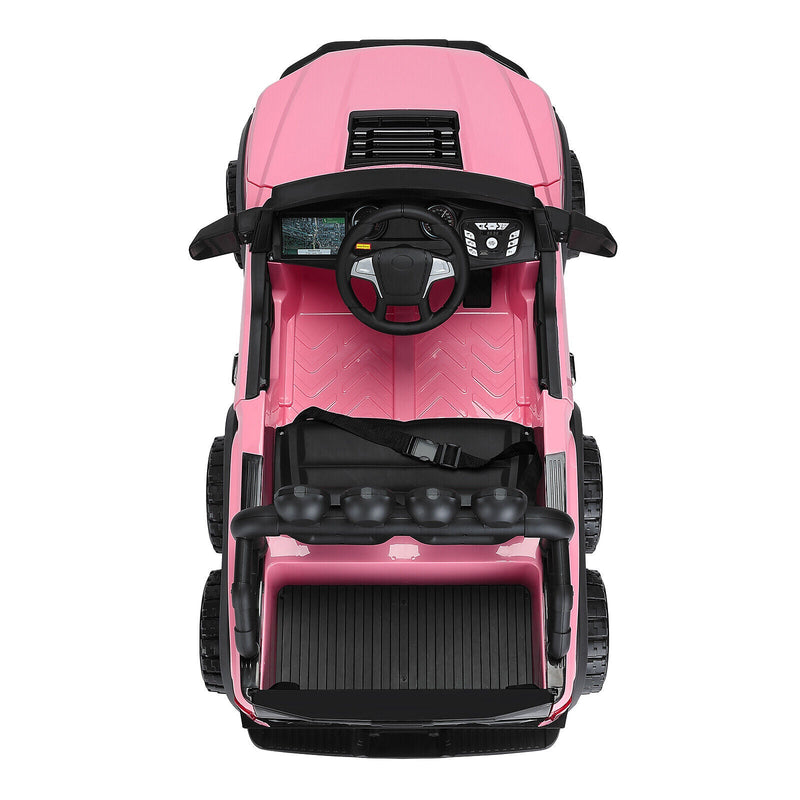 Electric 12V Kids Ride On Pickup Truck with MP3, LED Lights, and 6 Wheels in White and Pink