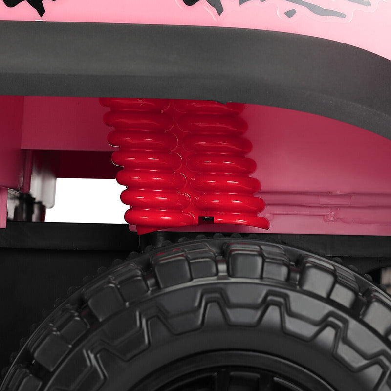 Electric 12V Kids Ride On Pickup Truck with MP3, LED Lights, and 6 Wheels in White and Pink