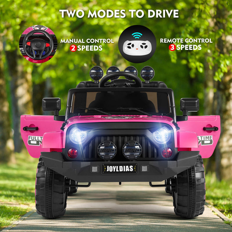 Electric 12V Pink Kids Ride On Jeep with USB, LED, Bluetooth, and RC Control