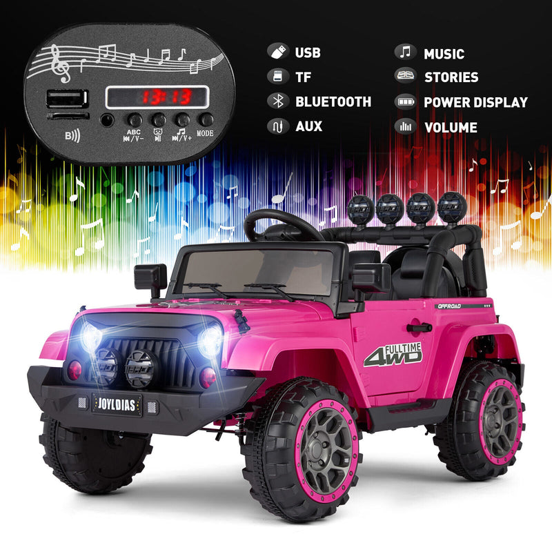 Electric 12V Pink Kids Ride On Jeep with USB, LED, Bluetooth, and RC Control