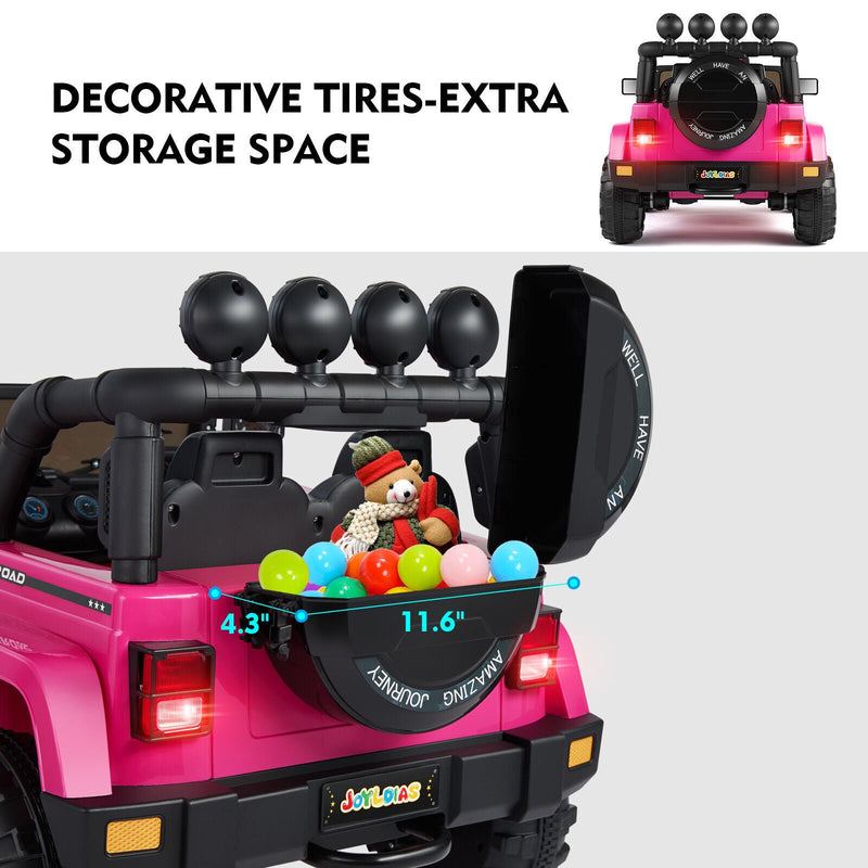 Electric 12V Pink Kids Ride On Jeep with USB, LED, Bluetooth, and RC Control