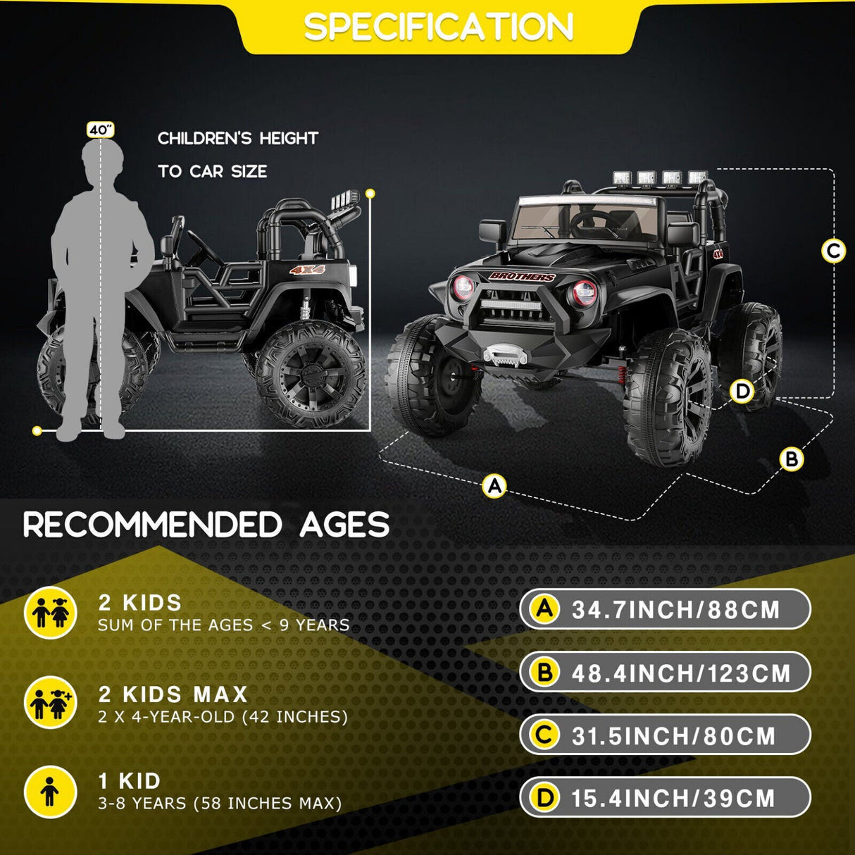 Electric 2-Seater Jeep for Kids with 400W Motor and LED Lights - 24V Ride-On Truck Car