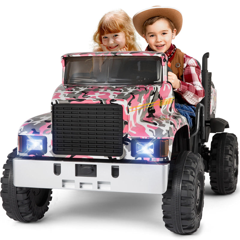 Electric 2-Seater Kids Ride On Truck Tractor with Trailer and Remote Control - 3 Speeds, Pink