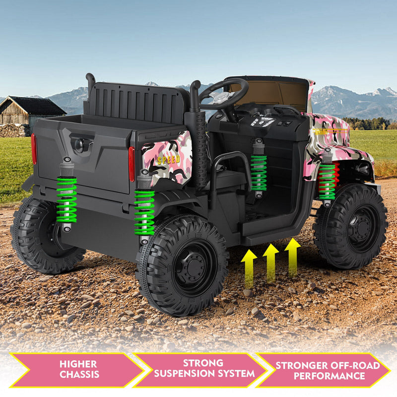 Electric 2-Seater Kids Ride On Truck Tractor with Trailer and Remote Control - 3 Speeds, Pink