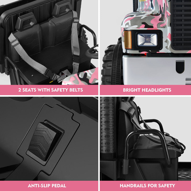 Electric 2-Seater Kids Ride On Truck Tractor with Trailer and Remote Control - 3 Speeds, Pink